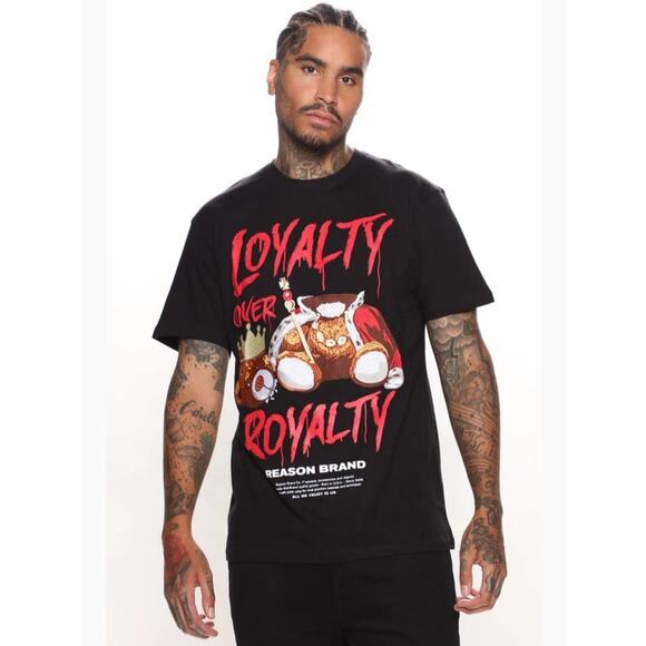 Reason Brand Mens T-Shirt Bear "Loyality Over Royality" BLACK Size Small NWOT - Picture 1 of 10
